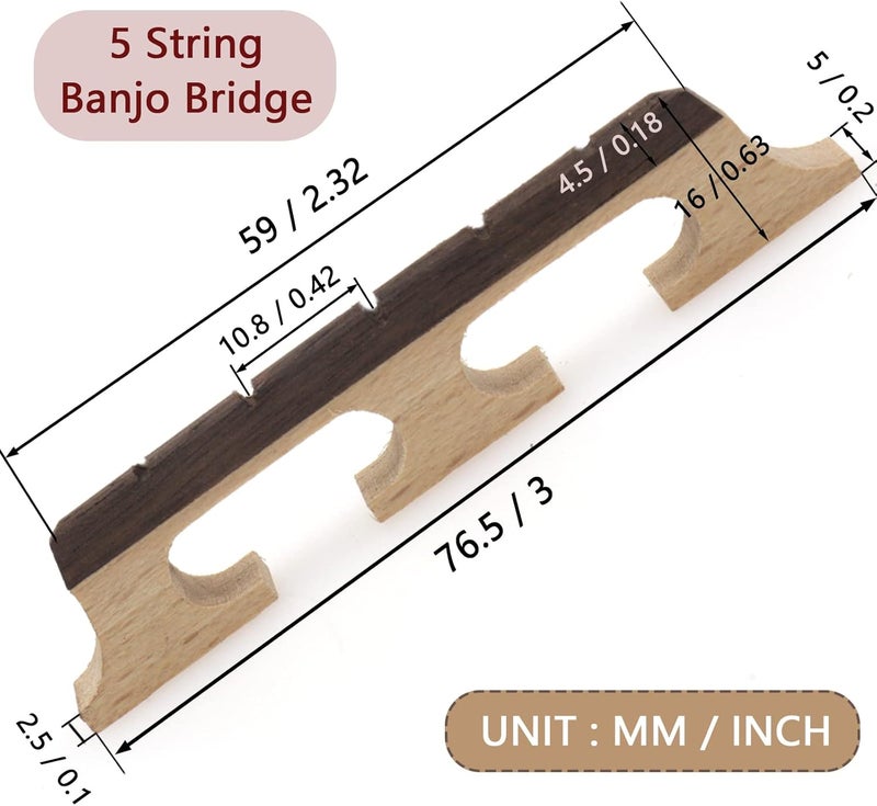 Cheerock 5-String Banjo Bridge, 2-Pack Ebony Maple Banjolele Bridges, Universal Fit Parts & Accessories - Image 2